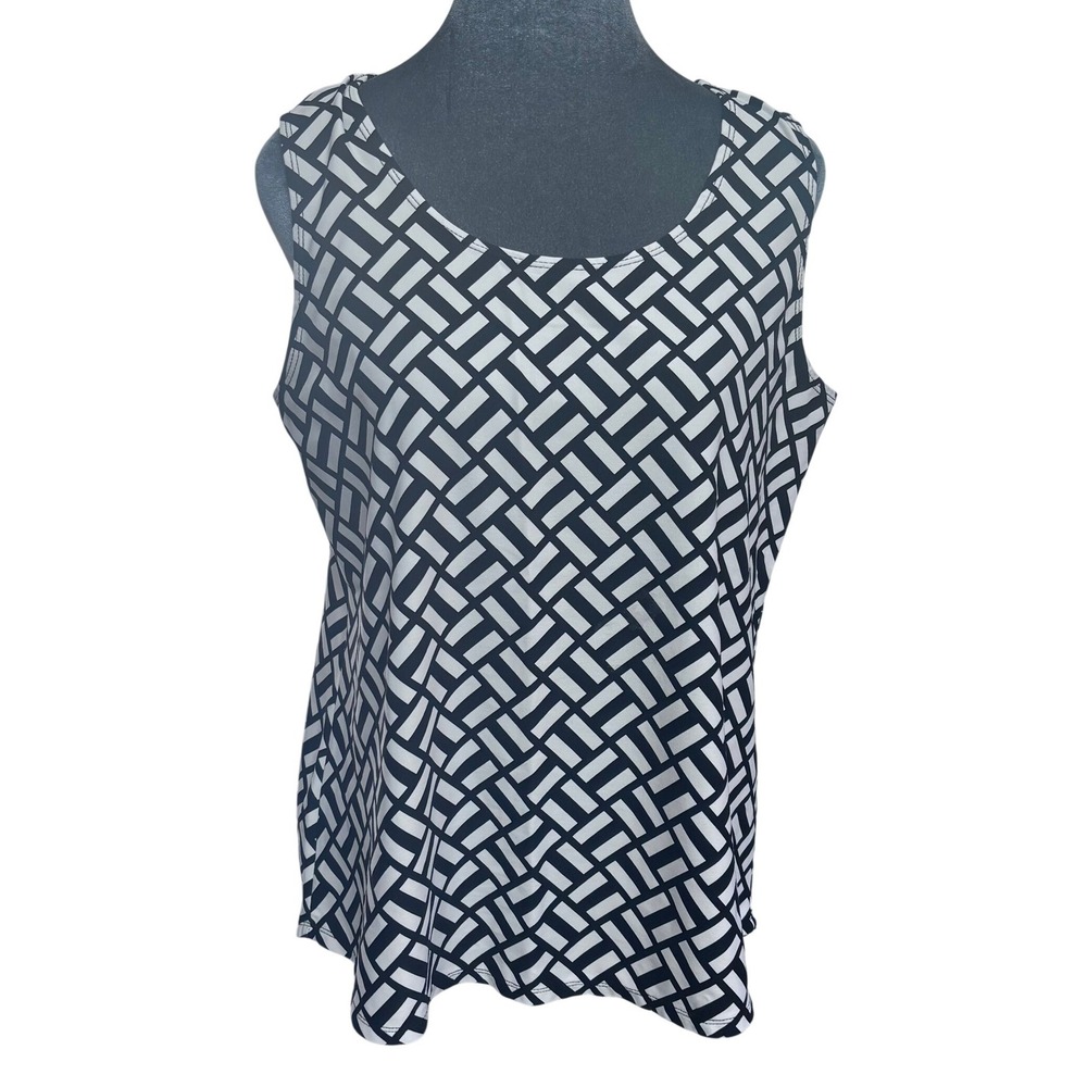 Chico's Mod Graphic Tank Top Women Black White Geometric Basketweave 2 (US L)